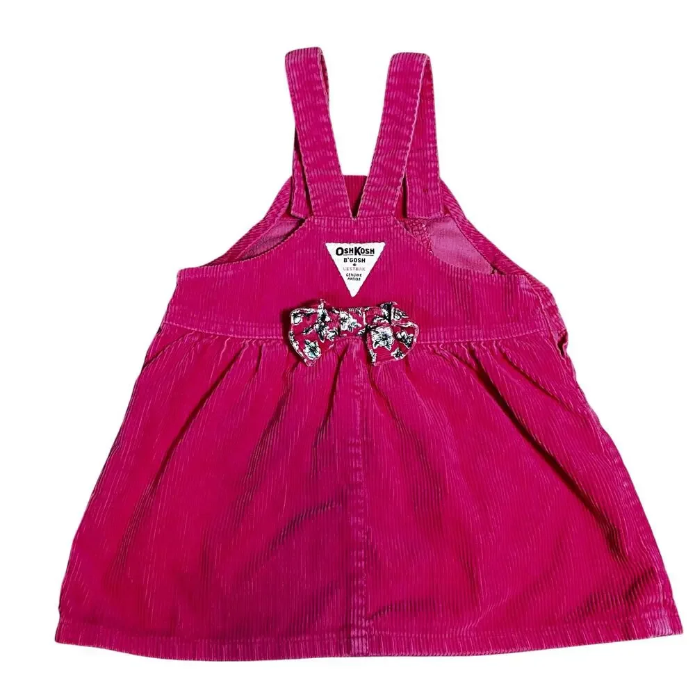 Vintage Osh Kosh B'Gosh Pink Floral overall corduroy dress girl size 24 months